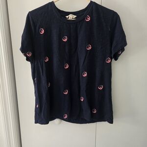 Lucky Brand Navy Short Sleeve Tee with Red & White Embroidered Dots